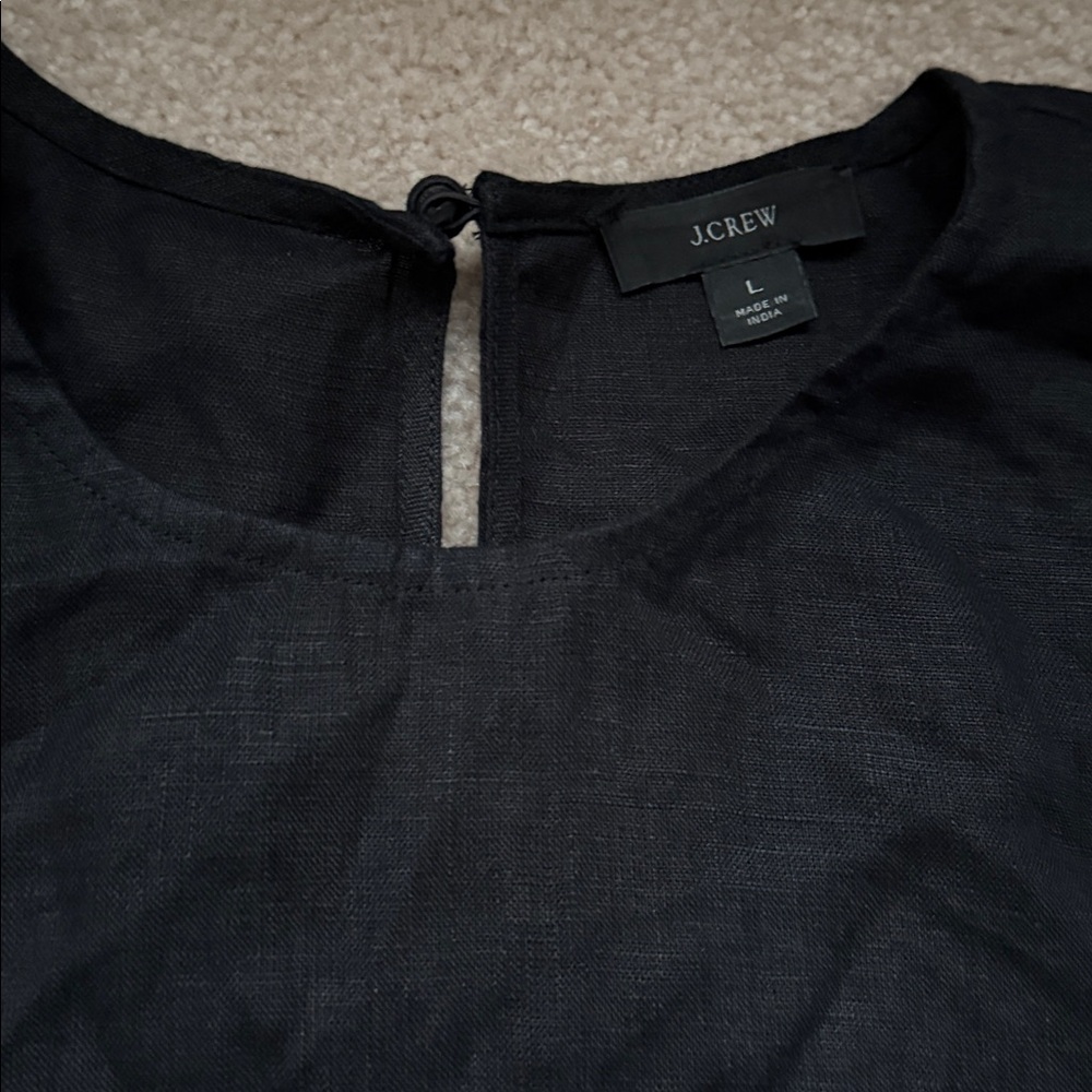 J. Crew Mini 100% Linen Black Short Sleeve Dress - Picture 2 of 7